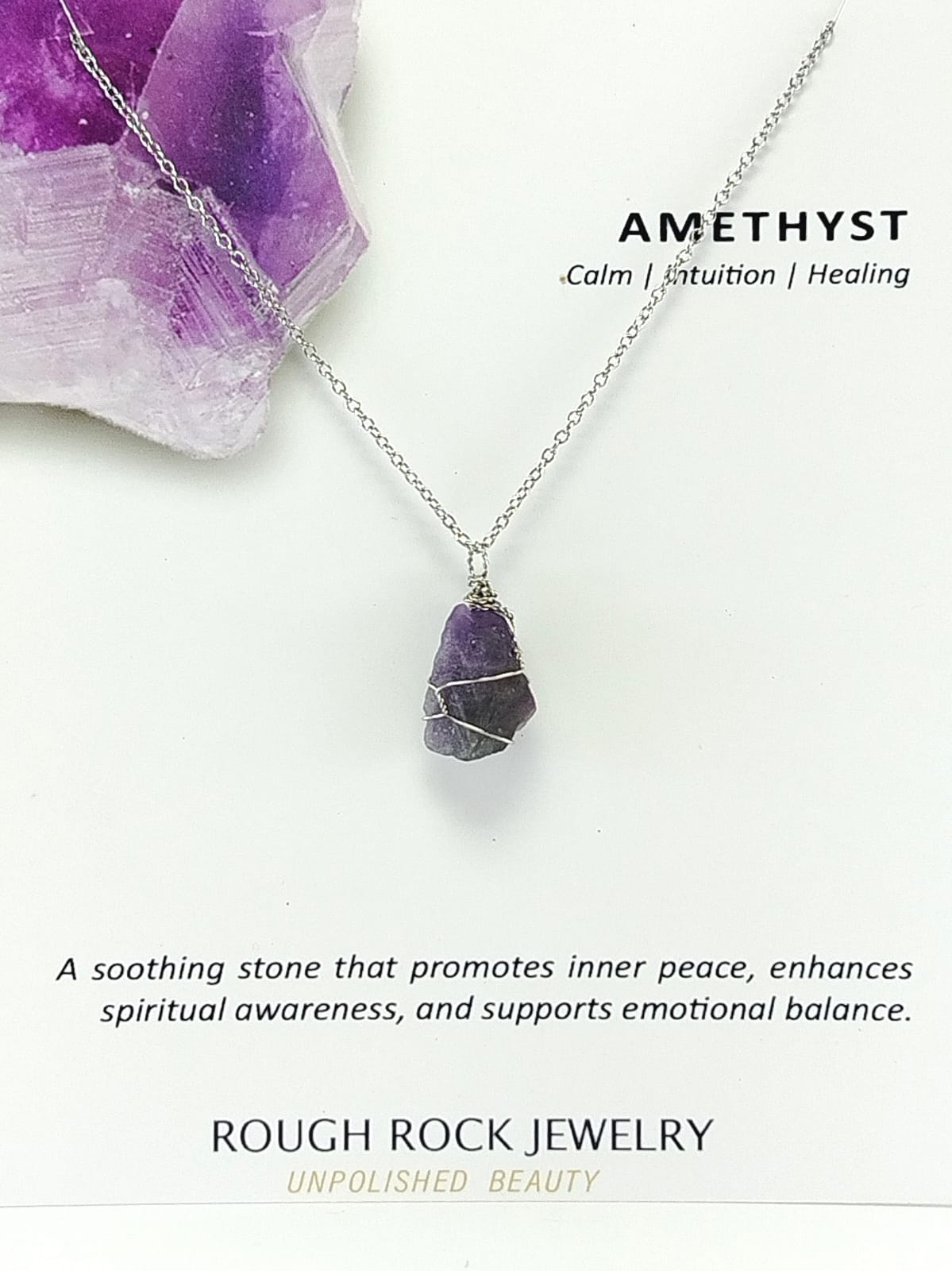 Amethyst Pendant Necklaces, Stainless Steel