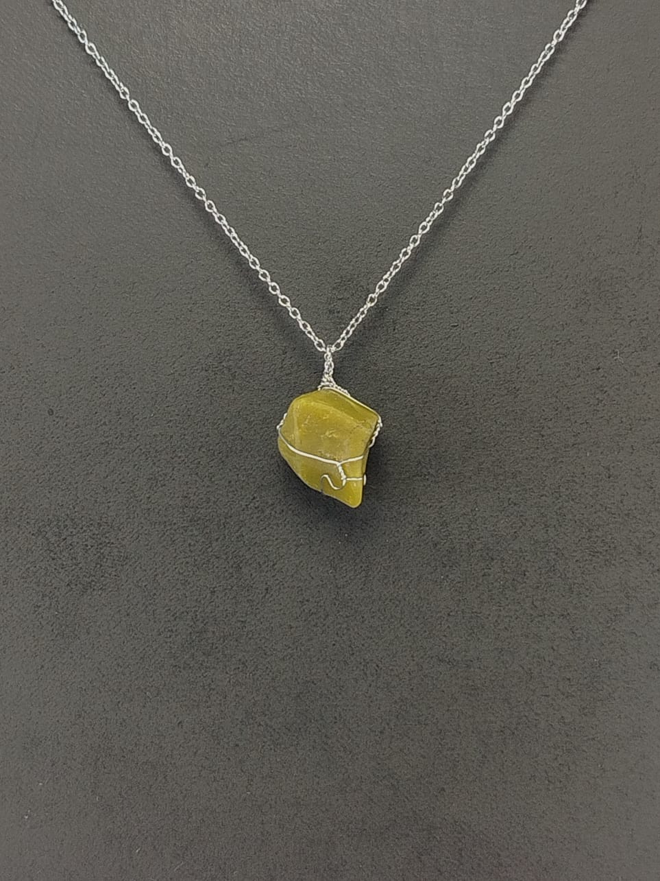 Olive Green Opal Pendant Necklaces, Stainless Steel