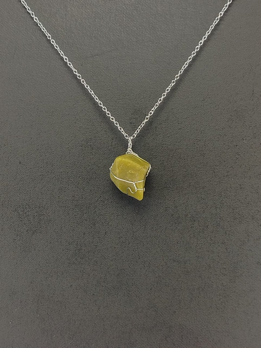 Olive Green Opal Pendant Necklaces, Stainless Steel