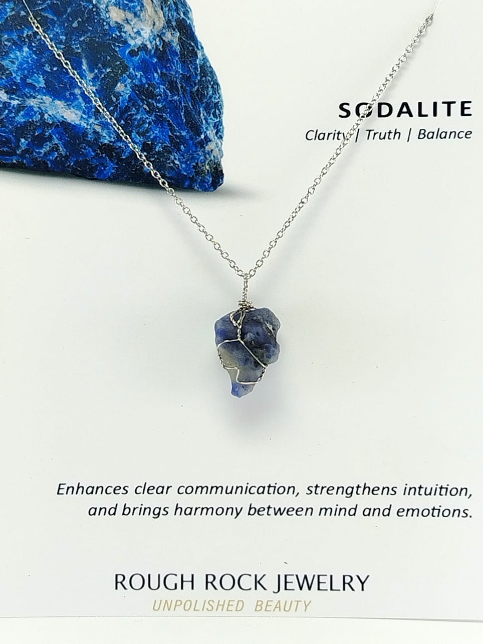 Sodalite Pendant Necklace, Stainless Steel