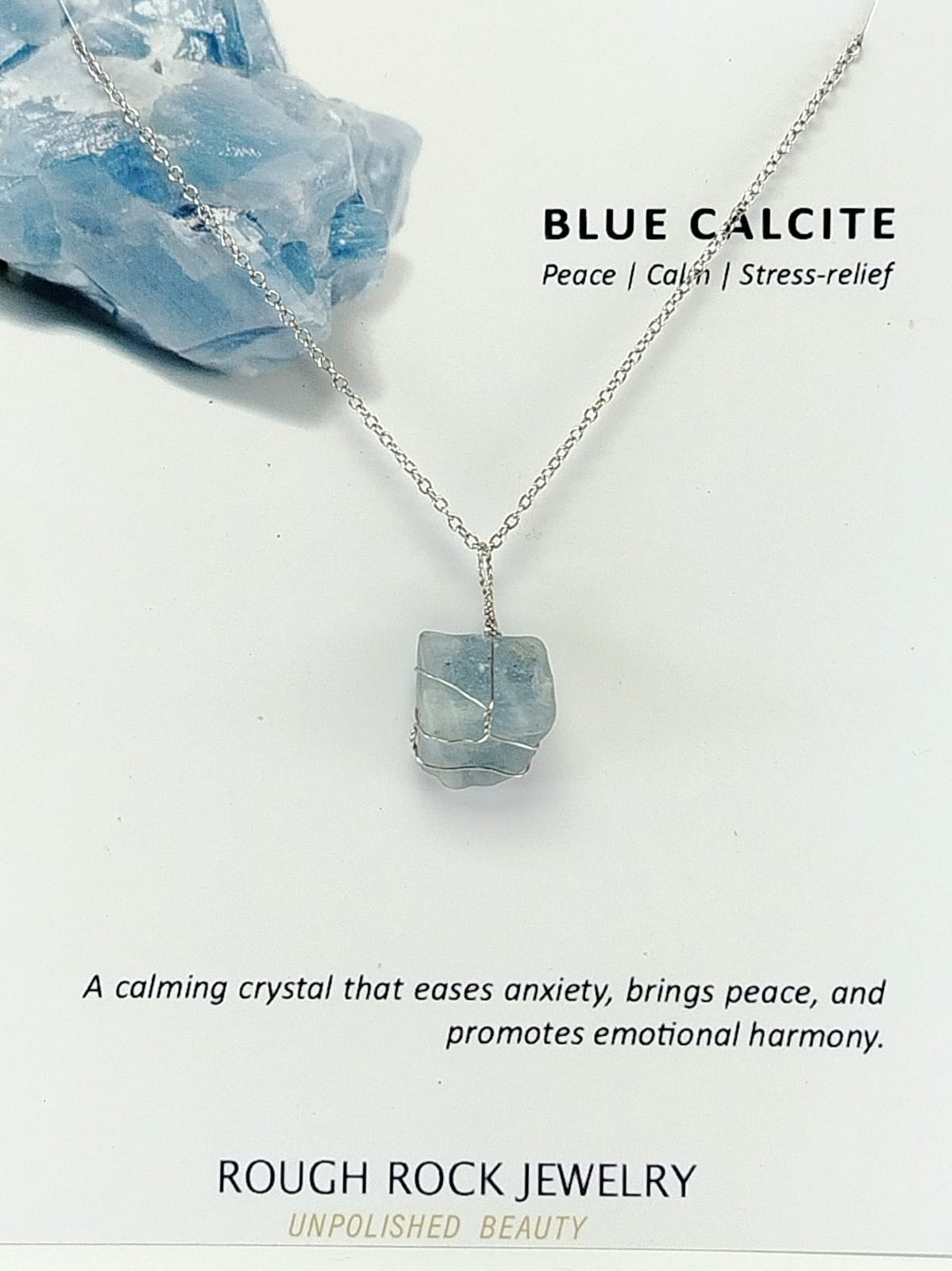 Blue Calcite Pendant Necklace, Stainless Steel