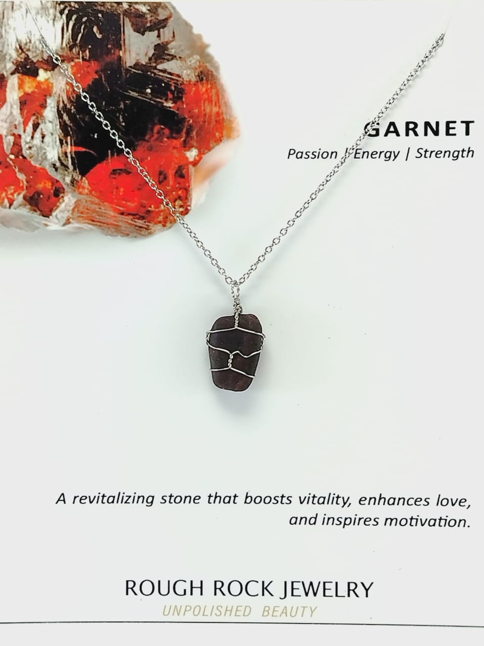Garnet (Hessonite) Pendant Necklace, Stainless Steel