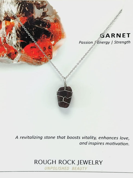 Garnet (Hessonite) Pendant Necklace, Stainless Steel