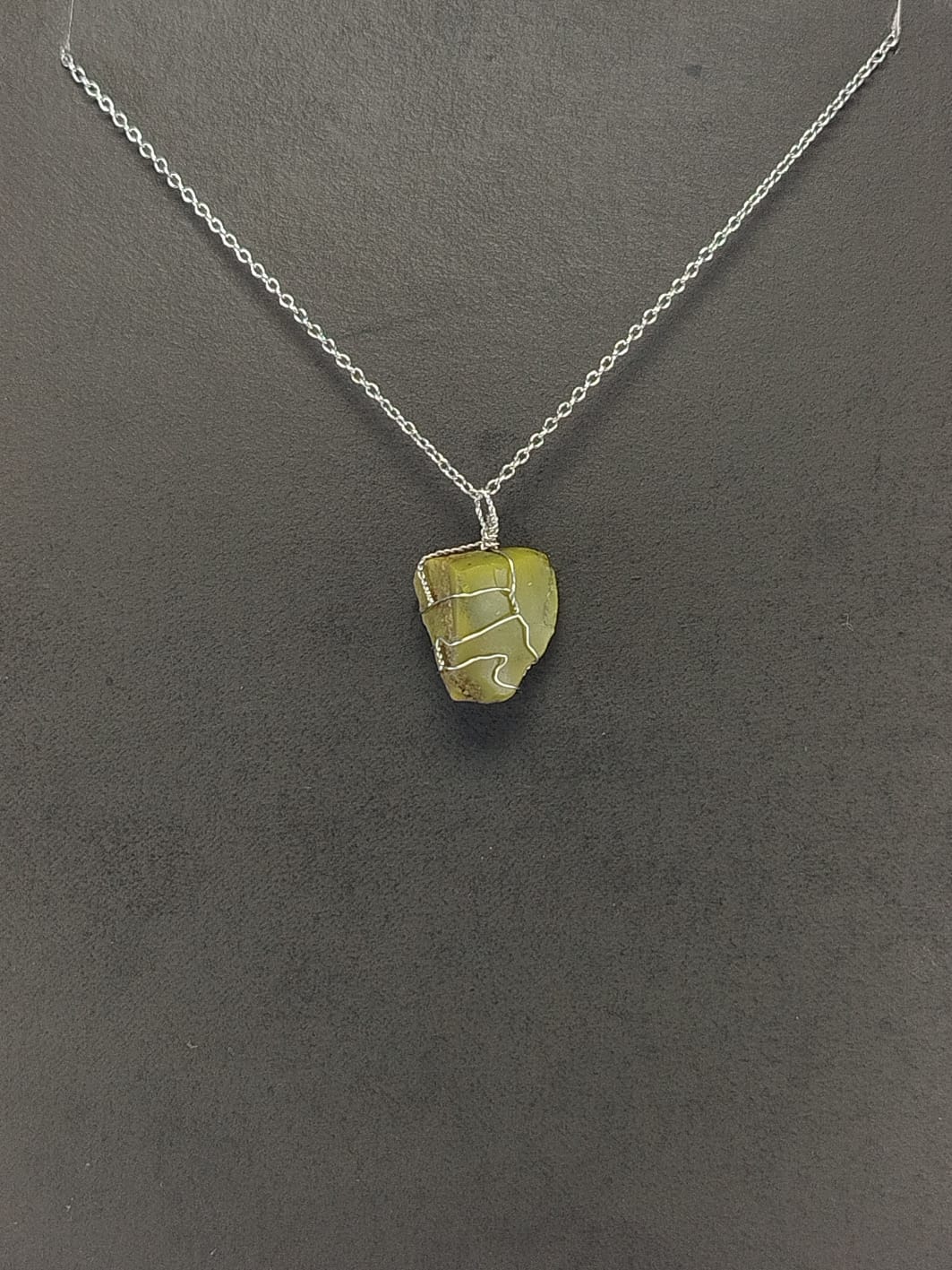 Olive Green Opal Pendant Necklaces, Stainless Steel
