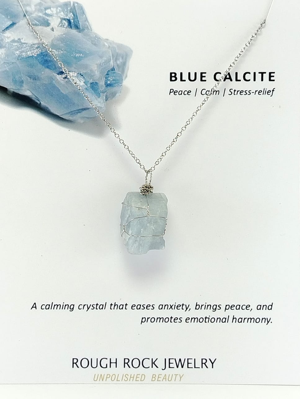 Blue Calcite Pendant Necklace, Stainless Steel