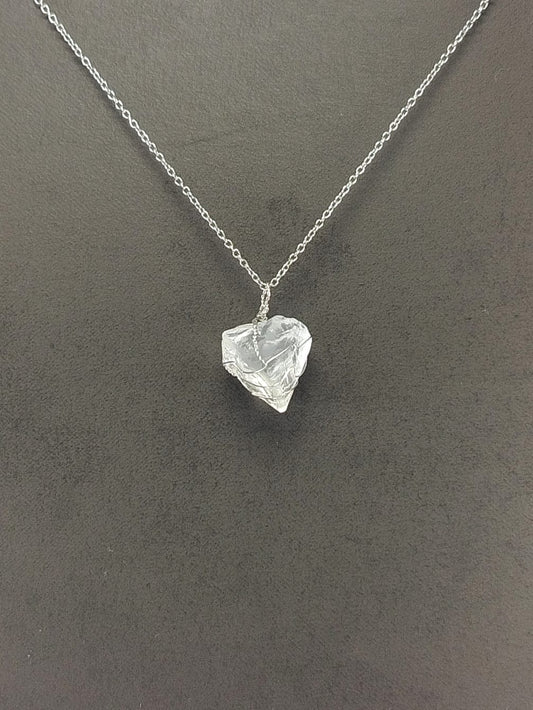 Clear Quartz Pendant Necklace, Stainless Steel