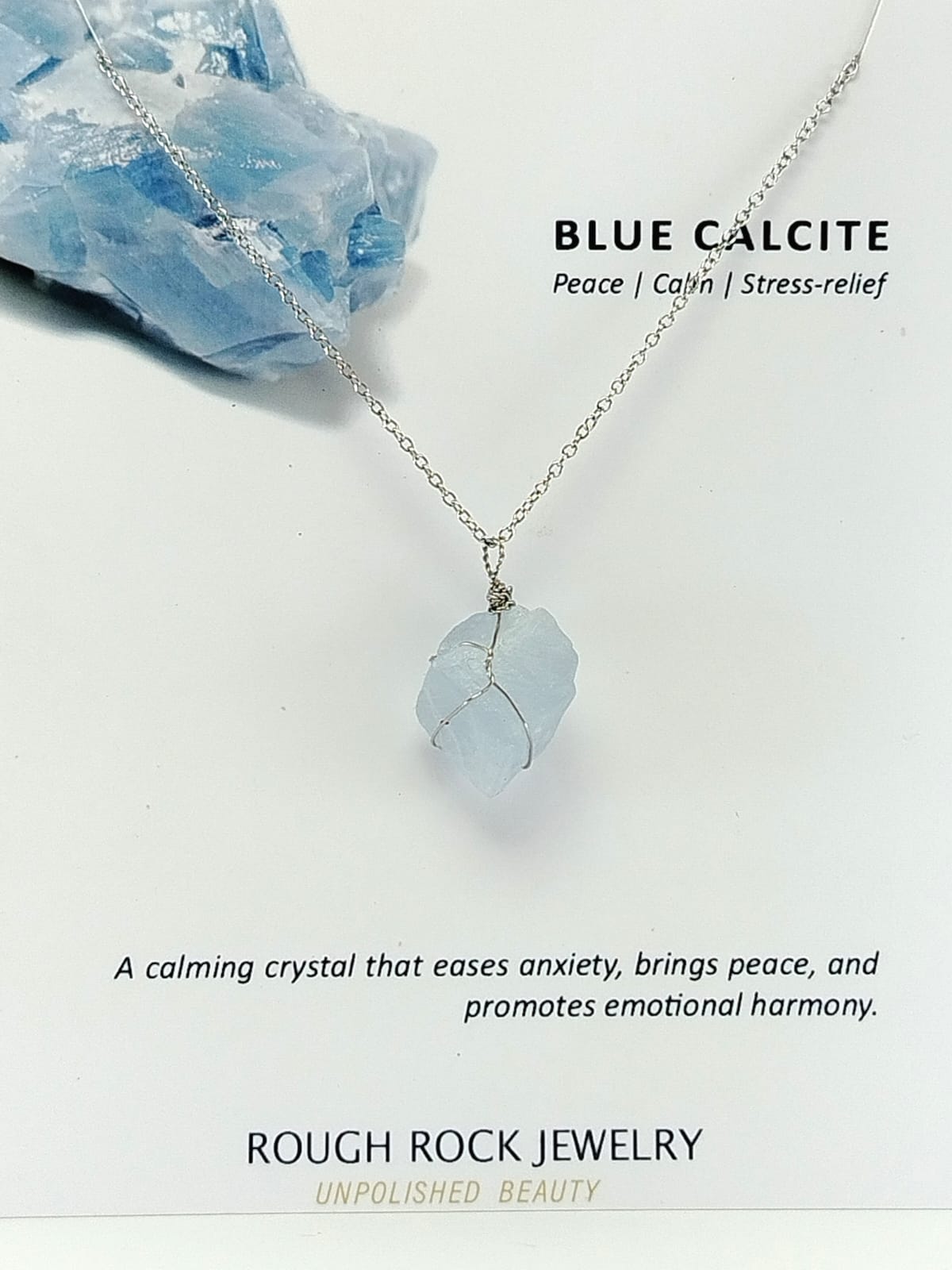 Blue Calcite Pendant Necklace, Stainless Steel