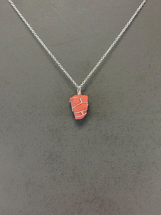 Red Jasper Pendant Necklace, Stainless Steel