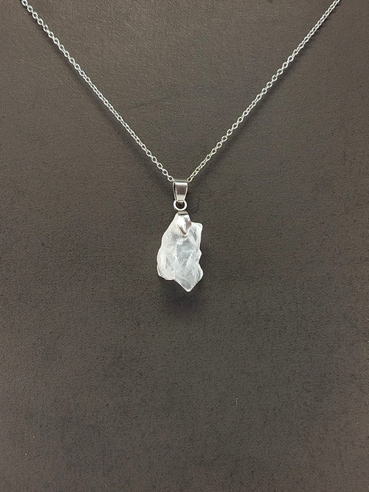 Clear Quartz Pendant Necklace, Stainless Steel