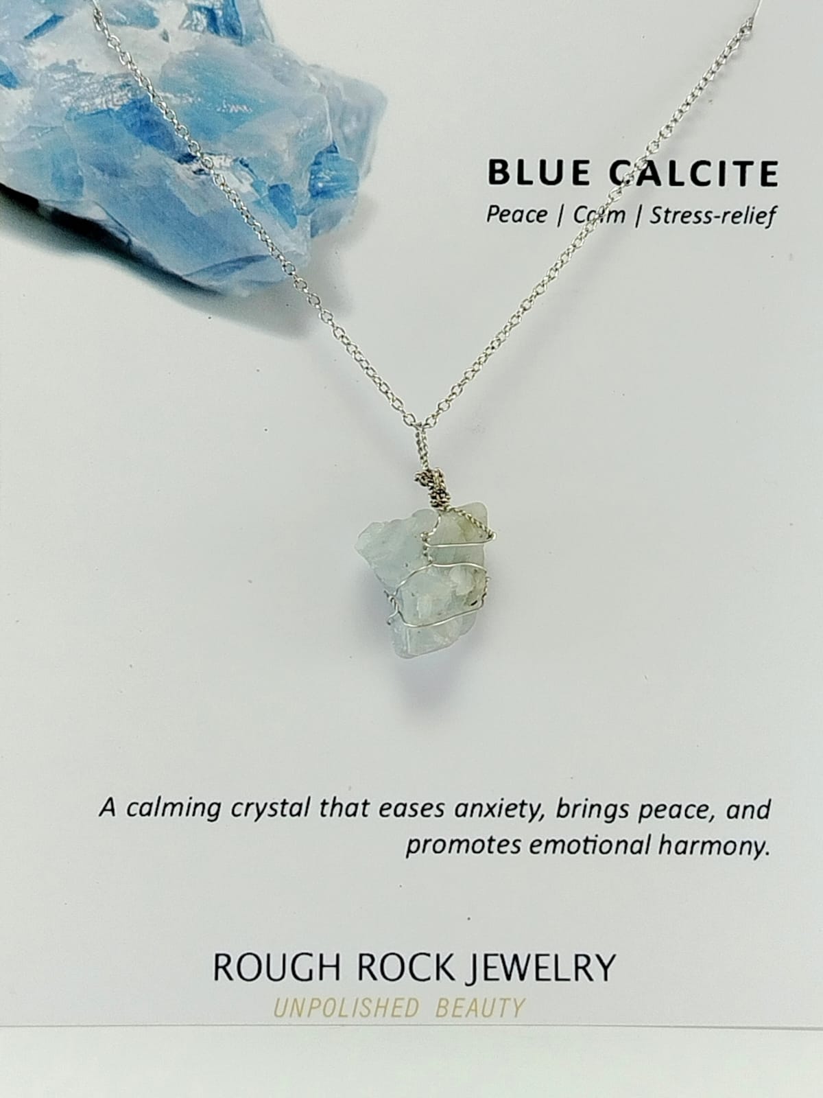 Blue Calcite Pendant Necklace, Stainless Steel