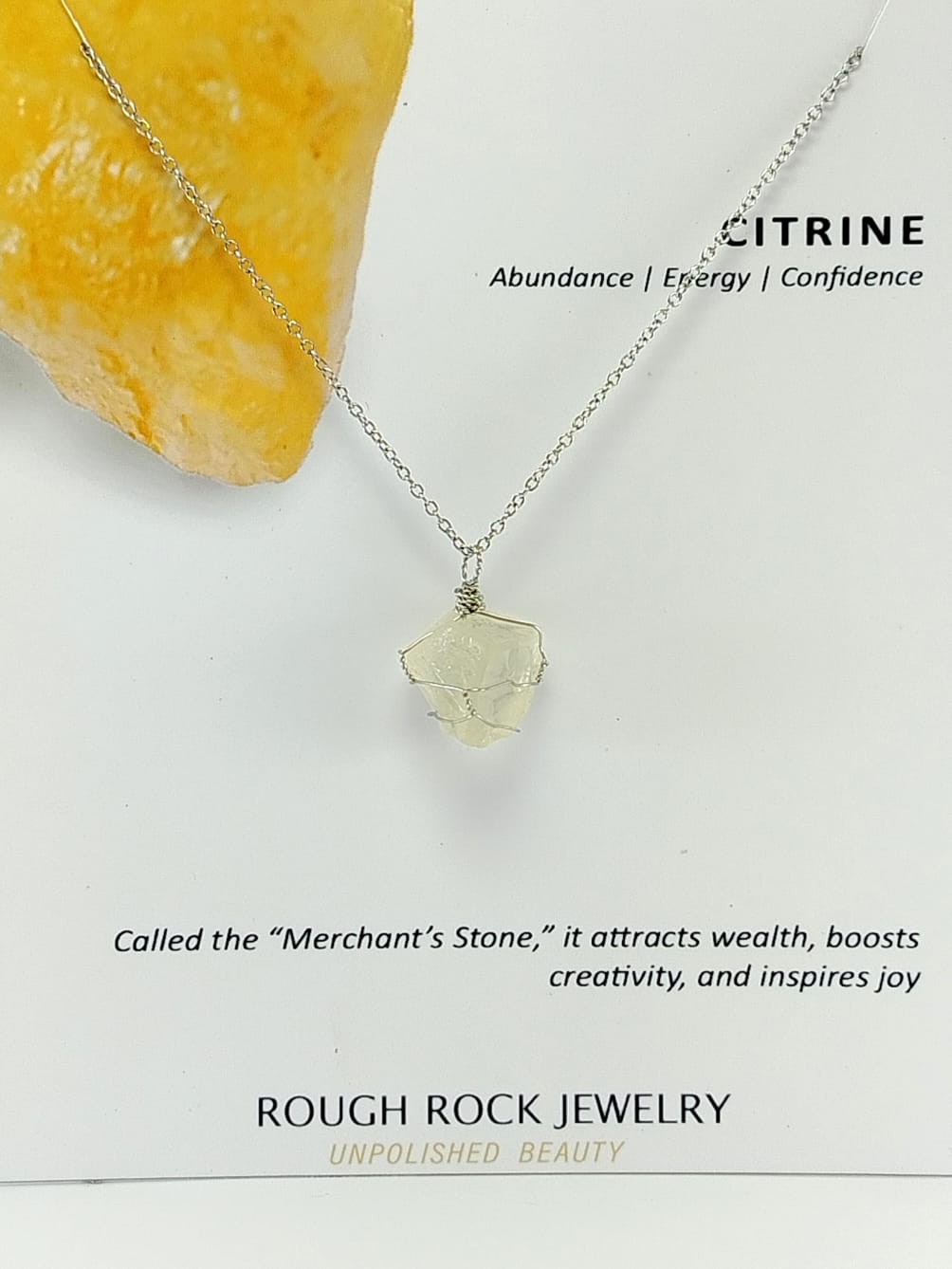 Citrine Pendant Necklace, Stainless Steel