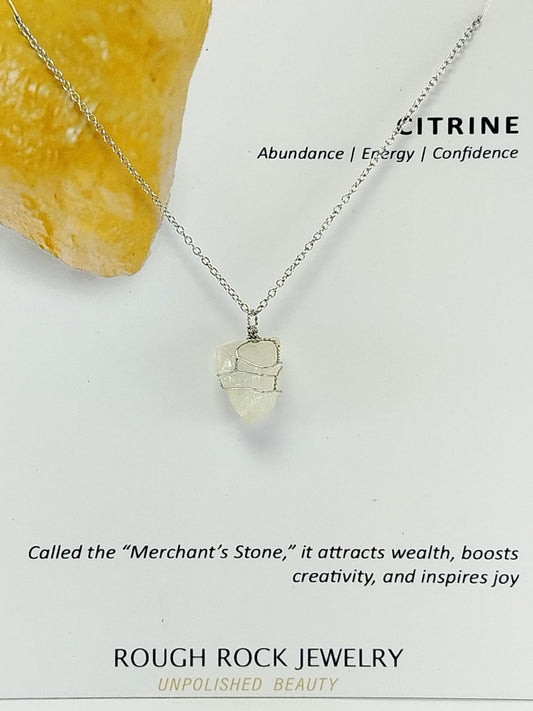 Citrine Pendant Necklace, Stainless Steel