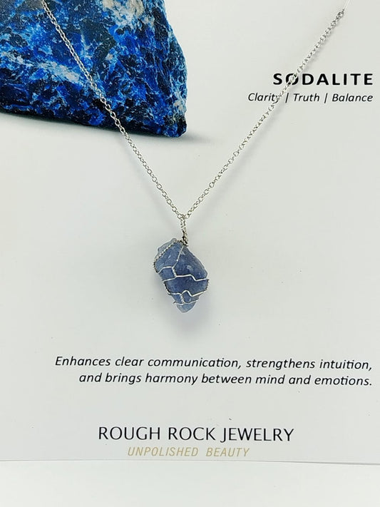Sodalite Pendant Necklace, Stainless Steel