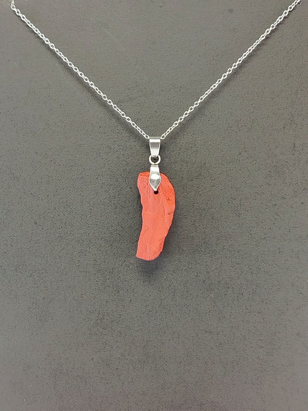 Red Jasper Pendant Necklace, Stainless Steel
