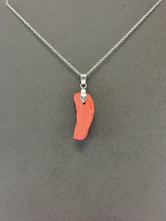 Red Jasper Pendant Necklace, Stainless Steel