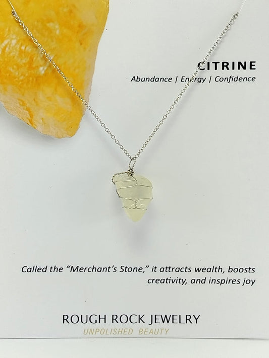 Citrine Pendant Necklace, Stainless Steel
