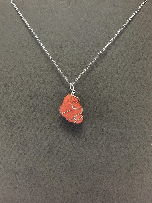 Red Jasper Pendant Necklace, Stainless Steel