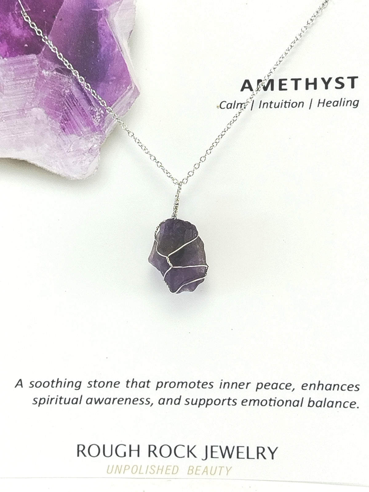Amethyst Pendant Necklaces, Stainless Steel