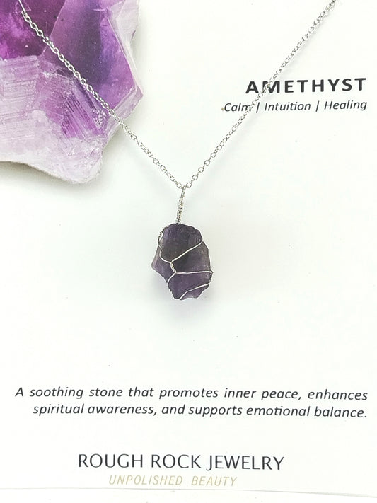 Amethyst Pendant Necklaces, Stainless Steel
