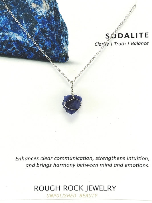 Sodalite Pendant Necklace, Stainless Steel